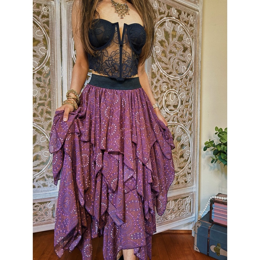 Free People Layered Gypsy Georgette Ruffle Midi Skirt